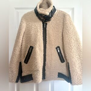 Zara Cream Fleece Moto Jacket with Black Details